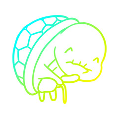 cold gradient line drawing cute old turtle with walking stick