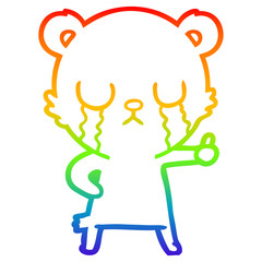 rainbow gradient line drawing crying polar bear cartoon