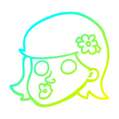 cold gradient line drawing cartoon face girl