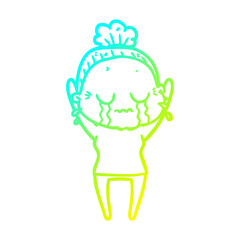 cold gradient line drawing cartoon old woman crying