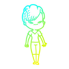 cold gradient line drawing cute cartoon girl with hipster haircut