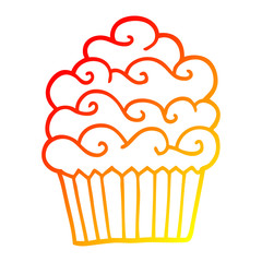 warm gradient line drawing cartoon vanilla cupcake