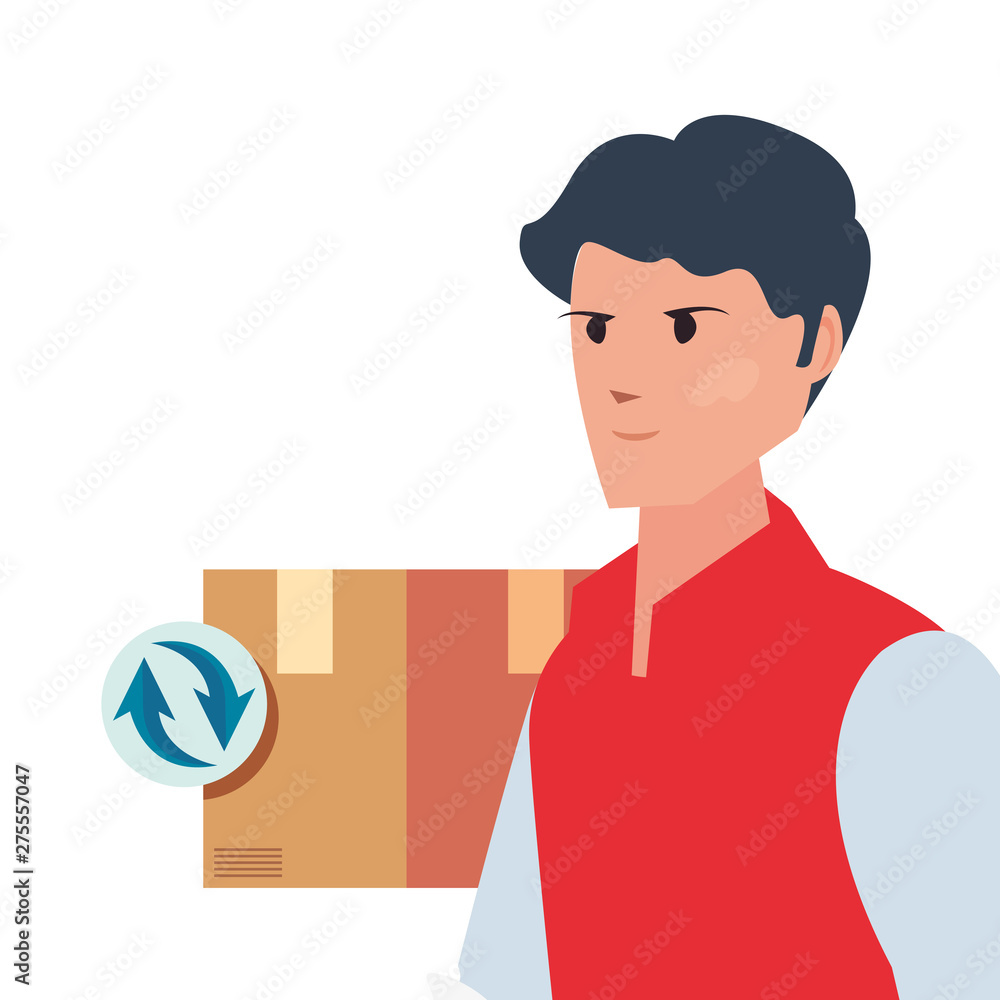 Aufkleber man with package fast delivery logistic icon vector ilustrate