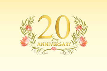 20 Years anniversary golden watercolor wreath illustration vector