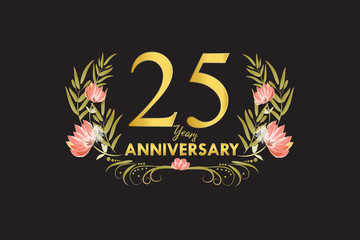 25 Years anniversary golden watercolor wreath