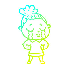 cold gradient line drawing cartoon crying woman