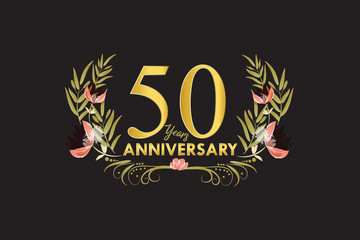 50 Years anniversary gold watercolor wreath vector