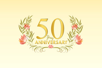50 Years anniversary gold watercolor wreath vector
