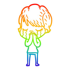 rainbow gradient line drawing cartoon woman crying