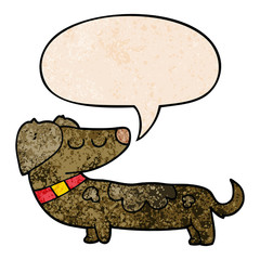 cartoon dog and speech bubble in retro texture style