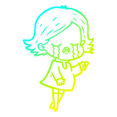 cold gradient line drawing cartoon girl crying
