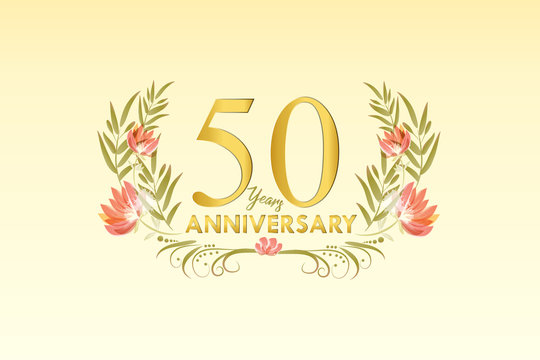 50 Years anniversary gold watercolor wreath vector - Powered by Adobe