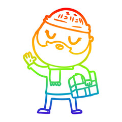 rainbow gradient line drawing cartoon man with beard