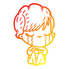 warm gradient line drawing cartoon woman crying