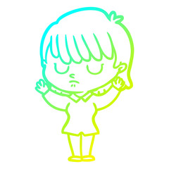 cold gradient line drawing cartoon woman