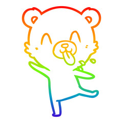 rainbow gradient line drawing rude cartoon polar bear sticking out tongue
