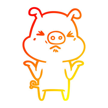 recommend clip art: warm gradient line drawing cartoon angry pig