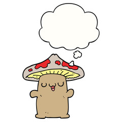 cartoon mushroom creature and thought bubble