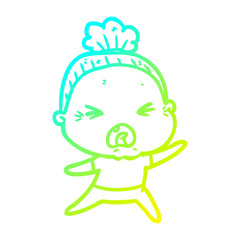cold gradient line drawing cartoon angry old woman