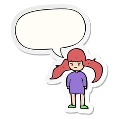 cartoon girl and long hair and speech bubble sticker