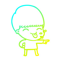 cold gradient line drawing cartoon boy sticking out tongue