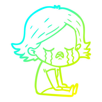 recommend clip art: cold gradient line drawing cartoon girl crying sat on floor