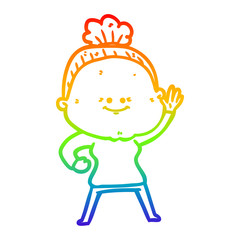 rainbow gradient line drawing cartoon happy old woman