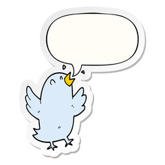 cartoon bird singing and speech bubble sticker