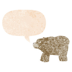 cartoon bear and speech bubble in retro textured style