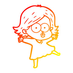 warm gradient line drawing cartoon girl pouting