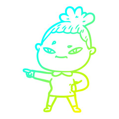 cold gradient line drawing cartoon woman