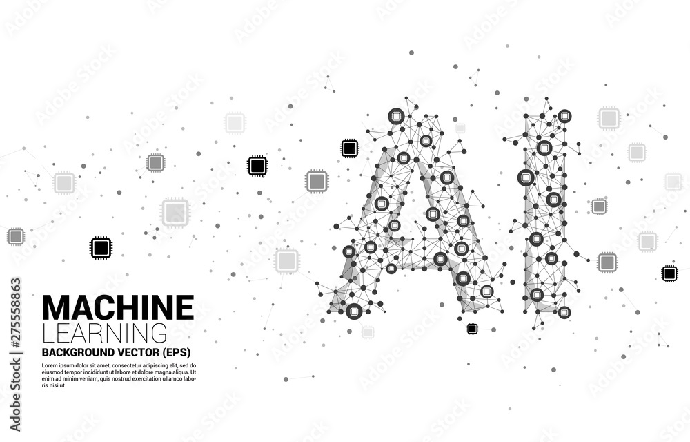 Poster Vector Polygon dot with CPU connect line shaped AI. Concept for machine learning and artificial intelligence CPU.