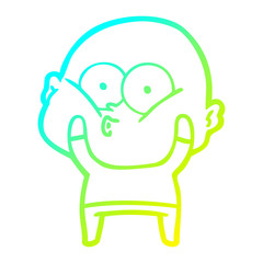 cold gradient line drawing cartoon bald man staring