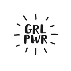 Vector flat black hand drawn lettering card grl pwr isolated on white