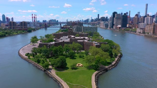 Drone shot of Roosevelt Island New York