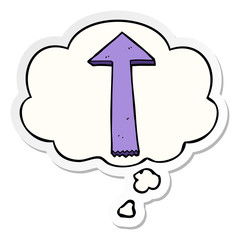 cartoon pointing arrow and thought bubble as a printed sticker