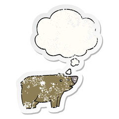 cartoon bear and thought bubble as a distressed worn sticker