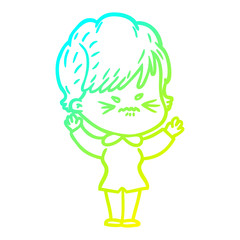 cold gradient line drawing cartoon frustrated woman