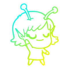 cold gradient line drawing smiling alien girl cartoon