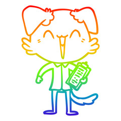 rainbow gradient line drawing happy office dog cartoon