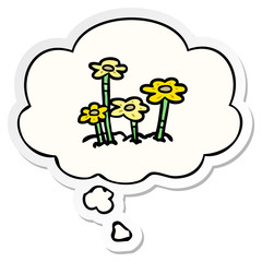 cartoon flowers and thought bubble as a printed sticker