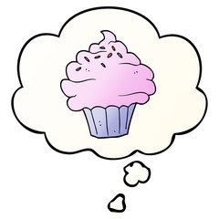 cartoon cupcake and thought bubble in smooth gradient style