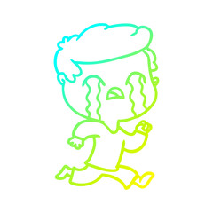 cold gradient line drawing cartoon man crying