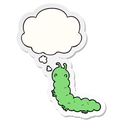 cartoon caterpillar and thought bubble as a printed sticker