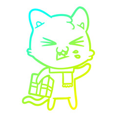cold gradient line drawing cartoon cat hissing
