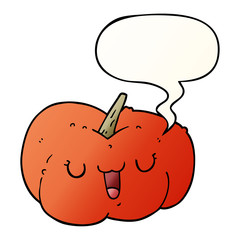 cartoon pumpkin and speech bubble in smooth gradient style