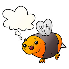 funny cartoon bee and thought bubble in smooth gradient style