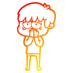warm gradient line drawing cartoon exhausted boy