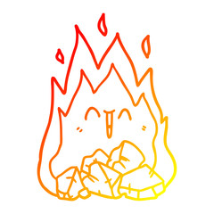 warm gradient line drawing cartoon blazing coal fire