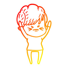 warm gradient line drawing cartoon frustrated woman